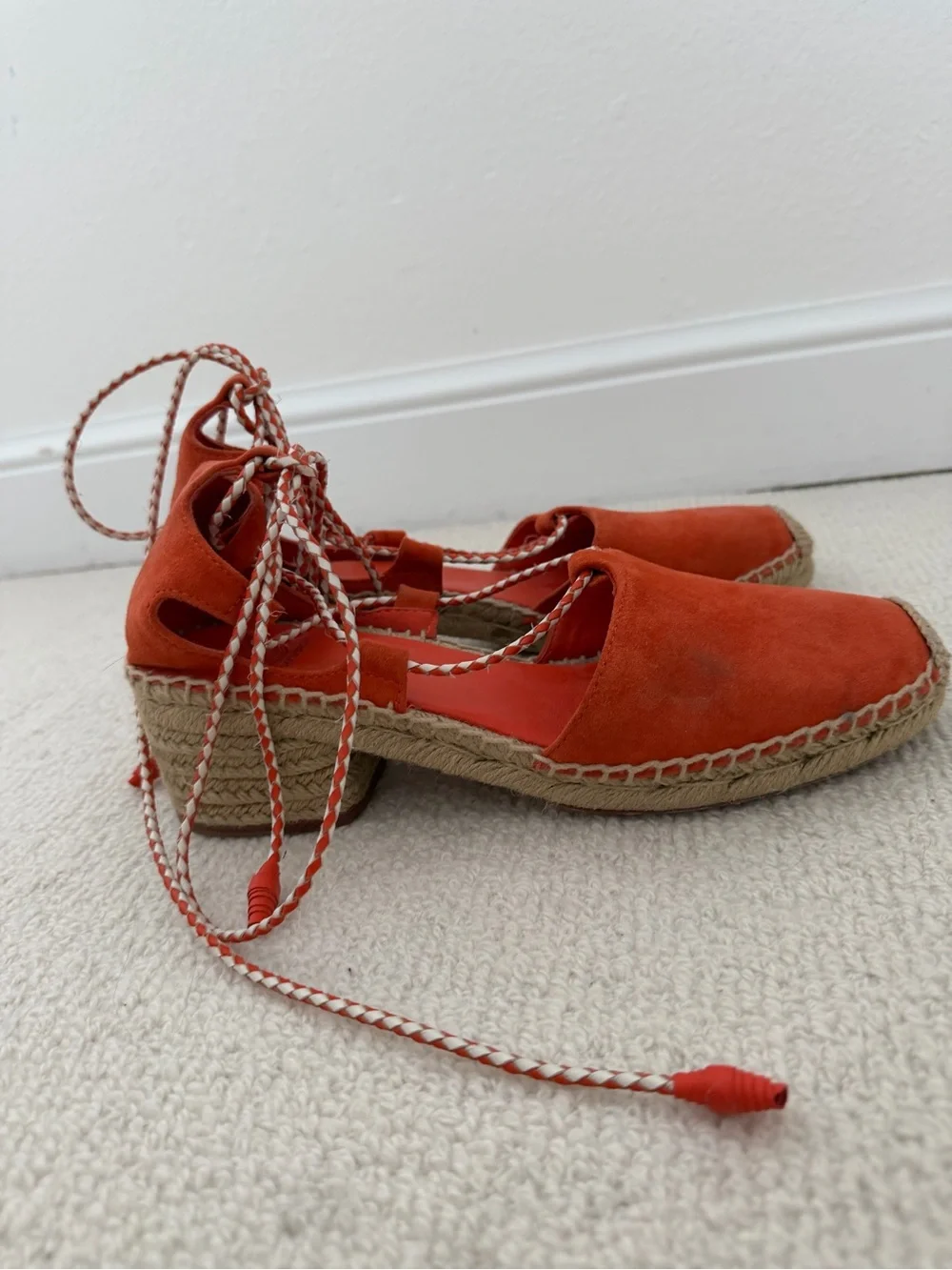 Tory Burch Orange Suede Lace-Up Espadrilles - Women Sz 9.5 - Picture 5 of 8